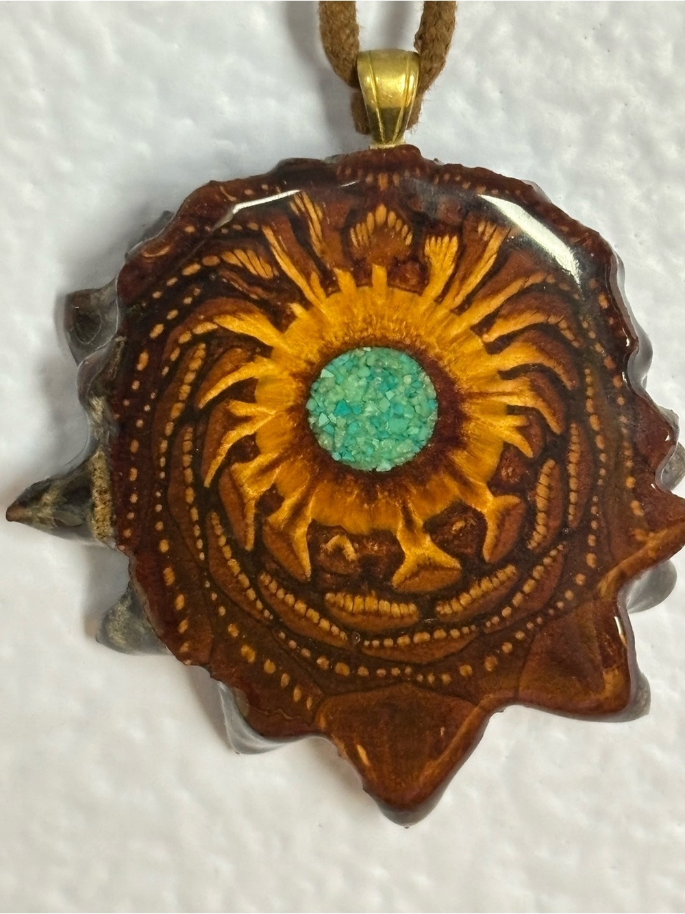 Original Third Eye Pinecone Crushed Turquoise (Glows) High Shine Pendant